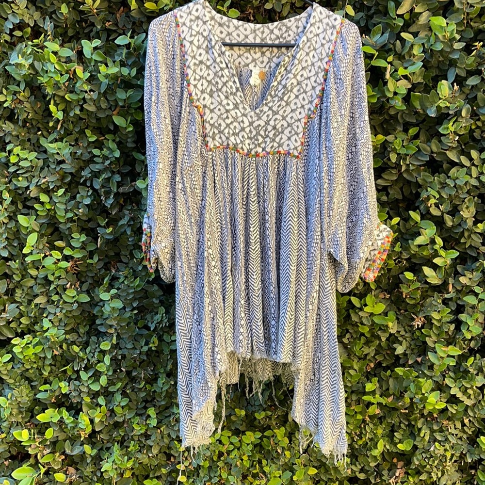 Free People One Empire Waist Black, White w/ Multicolor Piping, Unfinished Hem